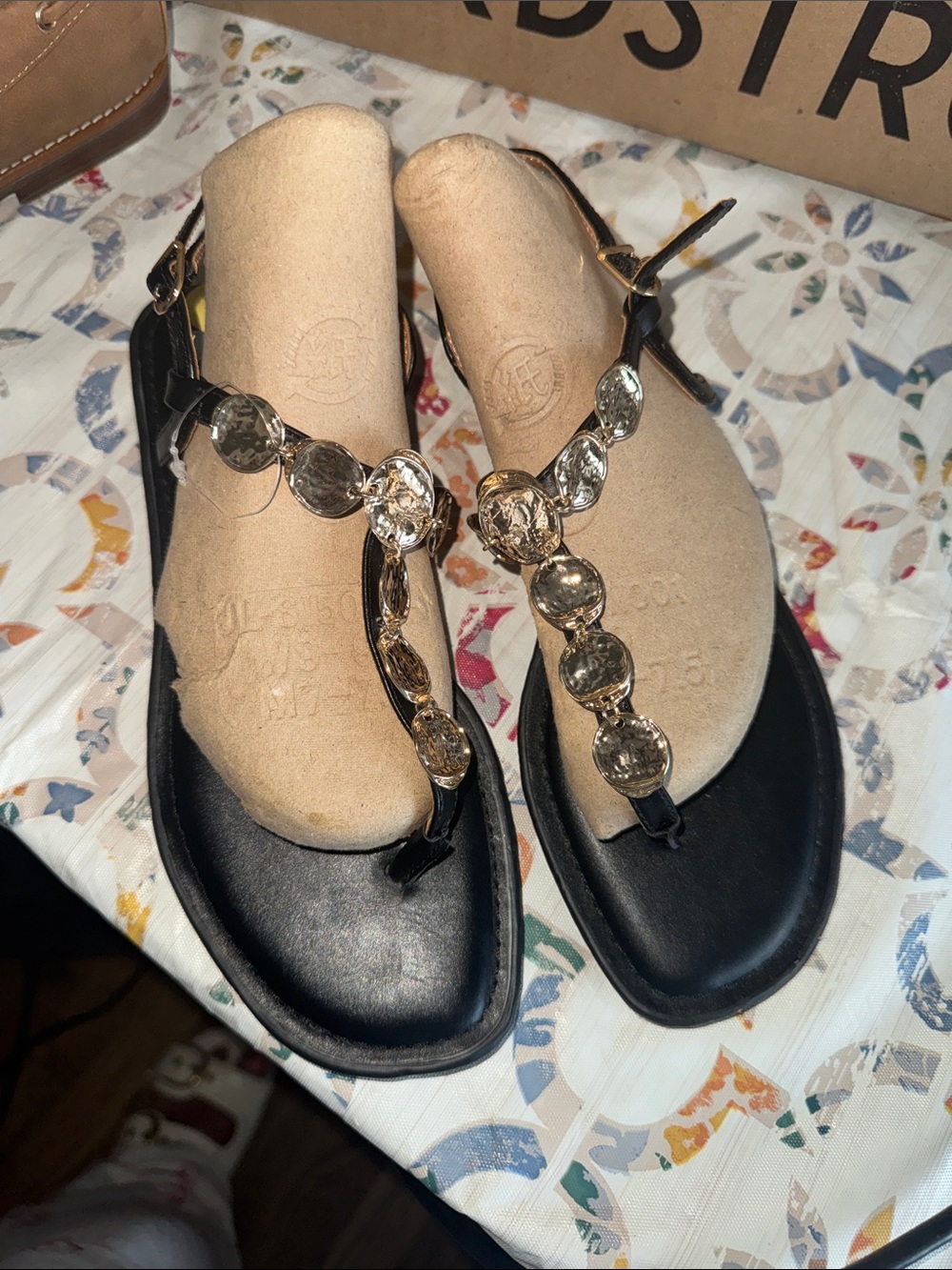 Dolce Vita Black T-Strap Jeweled Sandals